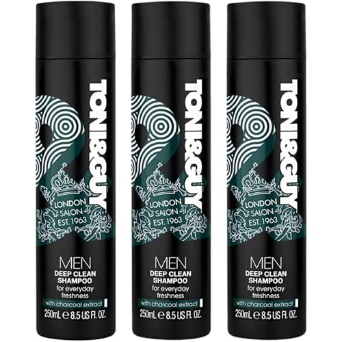 Toni & Guy Men Deep Clean Shampoo with Charcoal Extract 250mlPremium Deep Cleansing Formula for Everyday Freshness Purifying and Revitalizing Hair Care Pack of 3