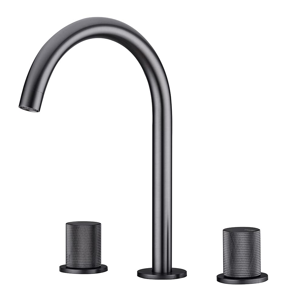 Grifo monomando para lavabo de baño negro con mezclador de agua fría y caliente de tres orificios