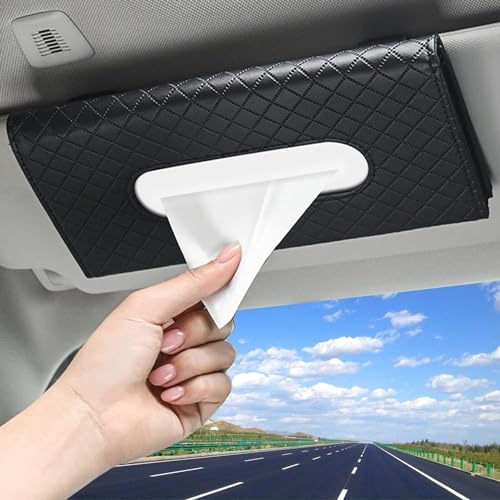 Image of RECLUSE Car Visor Tissue Holder Premium PU Leather Napkin Holder, Hanging Paper Towel Clip, Interior Storage Decoration for Universal Car Sun Visor Back Seat, Hanging Facial for Sun Visor & Backrest