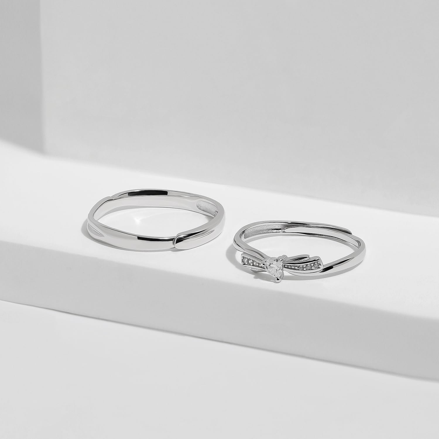 Meissa Plata de Ley 925 Anillos de Pareja de Bodas Promesa Compromiso para Mujeres y Hombres de Banda Aniversario Conjuntos de Novia San Valentín Regalo Caja de Regalo Ajustable, Juego de Dos Anillos