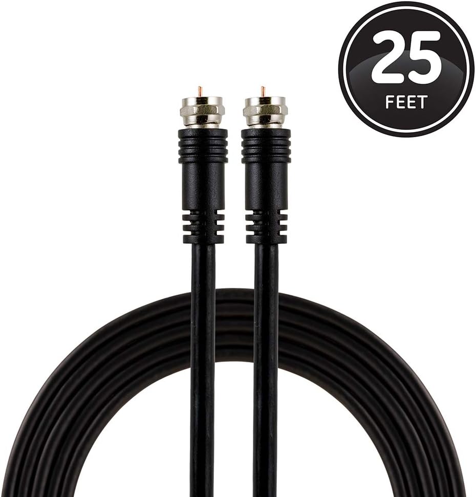 GE RG6 Coaxial Cable, 25 Ft. F-Type Connectors, Double Shielded Coax, Input Output, Low Loss Coax, Black & Digital 2-Way Coaxial Cable Splitter, 2.5 GHz 5-2500 MHz, RG6 Compatible, 33526 : Electronics