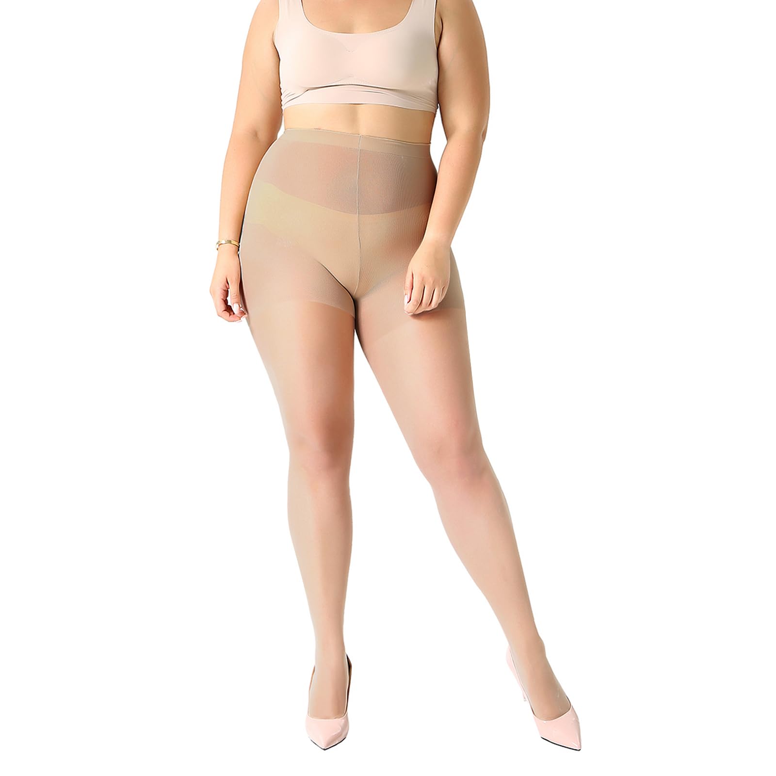 MANZI Women's 2 Pairs Plus Size Control Top Tights Ultra-Soft Panty Hose, 1 Pair Black, 1 Pair Natural Nude (20den Sheer), 4X-Large - Image 2 thumbnail