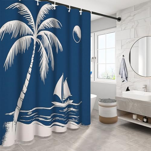 Rideau de douche polyester lavable imperméable 240x200 abstrait palmiers pour cabine douche - 3