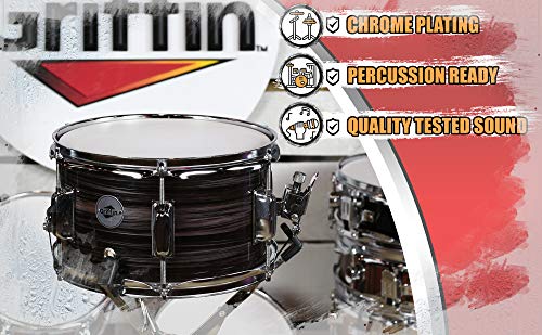 Popcorn Snare Drum By Griffin | Firecracker Acoustic 10" X 6" Poplar Shell With Zebra Wood Pvc | Soprano Mini Concert Marching Percussion Musical Instrument With Snare Throw Off, Drummers Key & Head #TOP4
