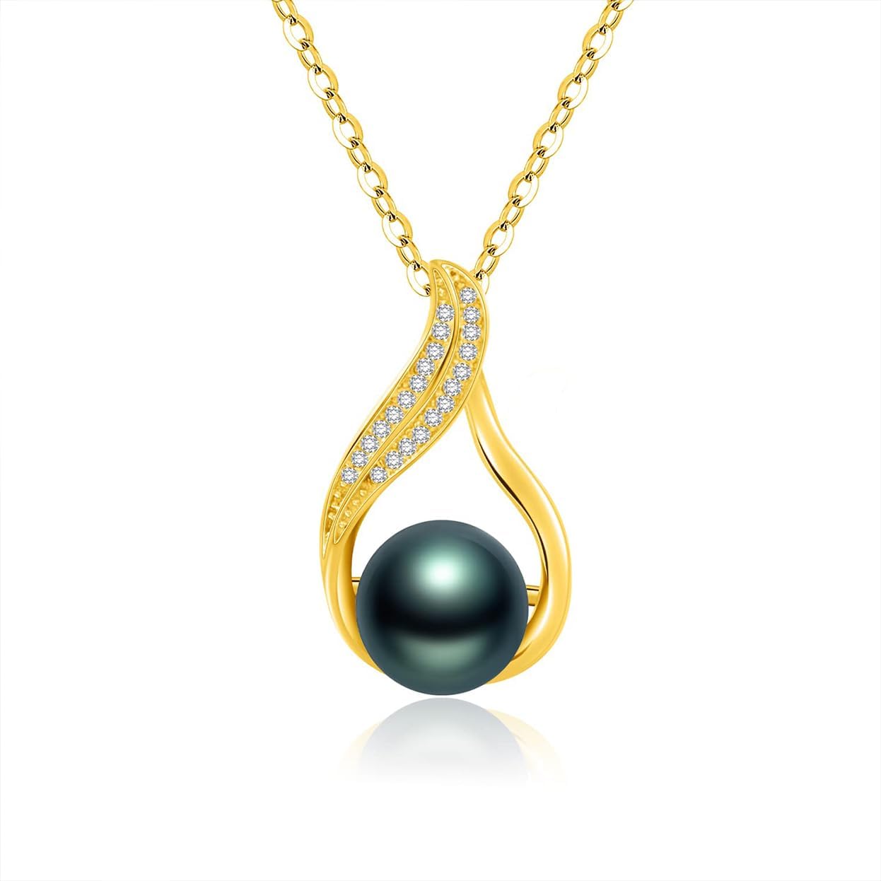 Gifts for Women-Tahitian-Black-Pearl-Necklace-Gift for Wife Wedding Birthday Anniversary-Mom Girlfriend Her Mothers Day Valentines Day Christmas-18K Gold Plated Sterling Silver Pearl Pendant NO039