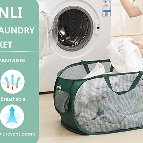 Pop Up Laundry Hamper Dirty Clothes Hamper - Mesh Laundry Basket With Reinforced Carry Handles, Protable And Durable Collapsible Laundry Baskets Suitable For Bathroom, Dorm And Travel (Green) #TOP1