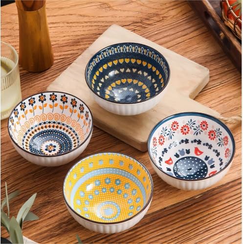 Image of Premium Ceramic Bowls Set of 4 for Kitchen & Dining | Microwave Safe Serving Bowls for Soup, Snacks, Salad, Ice Cream, Noodles & Cereal | Dishwasher Safe Multicolor Bowls