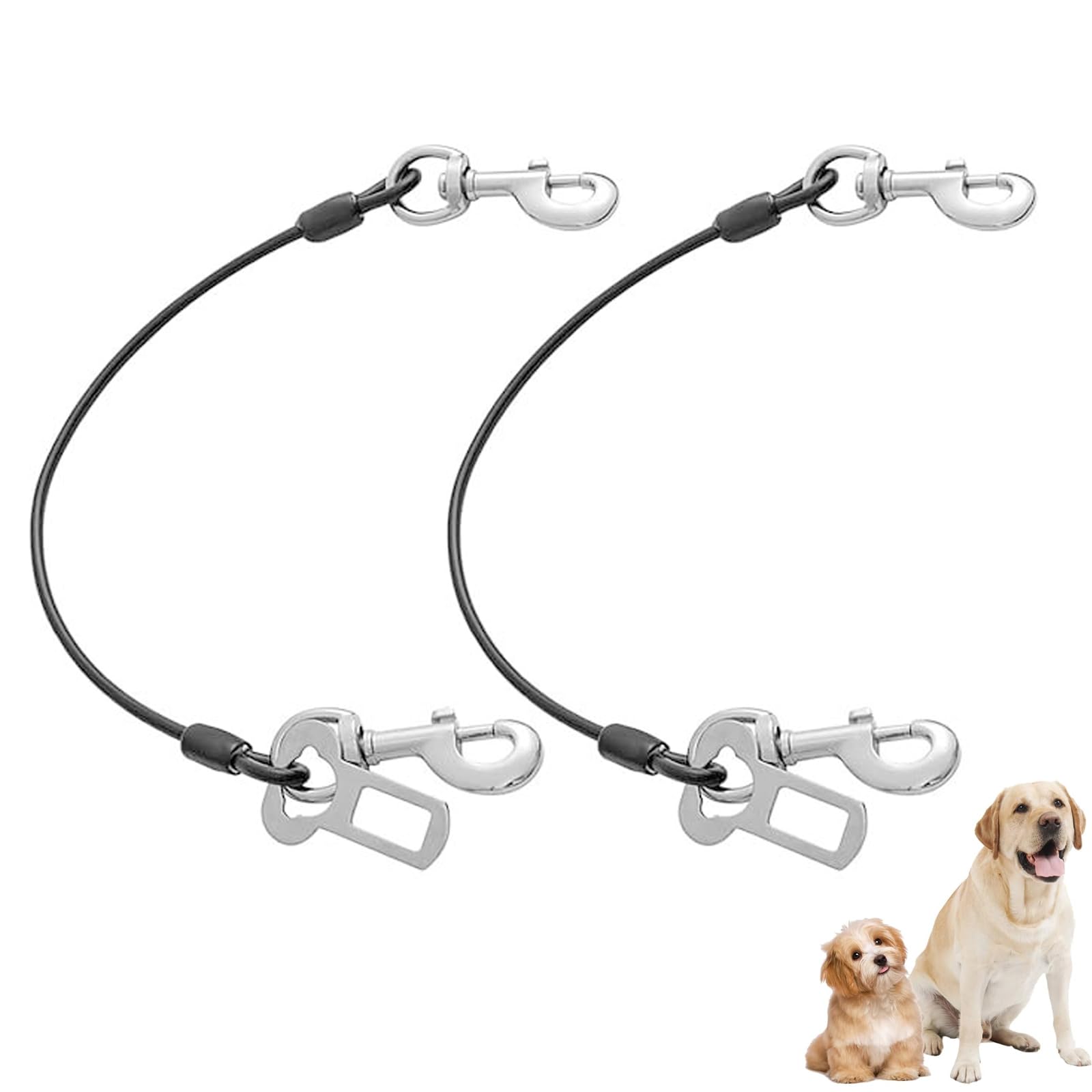 2 PCS Dog Seat Belt, Dog Car Harness, Anti Chew Dog Lead, Chain with Double Clip and Buckle Attachment
