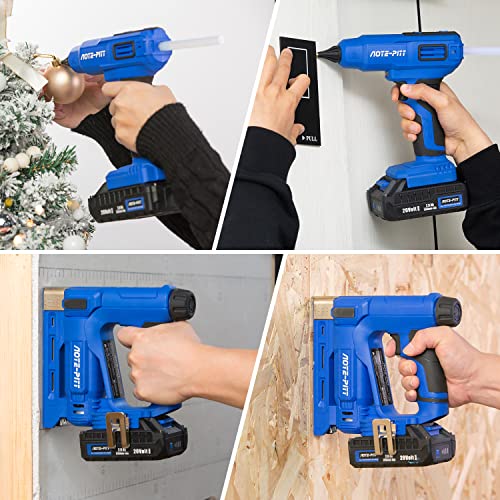20V Electric Stapler 2 In 1 Brad Nailer, 2.0Ah Cordless Staple Gun With Staples And Nails, Full Size Cordless Hot Glue Gun Kit With Led Light And Glue Sticks, Aote-Pitt Power Tool Combo Kit (2-Tool) #TOP5