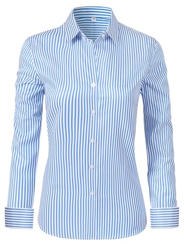 Ruisin Light Baby Blue and White Striped Shirt Women Button Down Blouses...