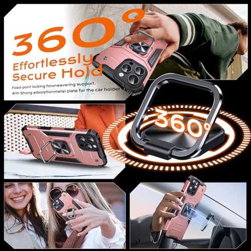 Image of Anqrp Heavy Duty Case for iPhone 16 Pro Case with Enhanced Ring Holder Grip Stand, Military Grade Shockproof Rugged Drop Protective Silicone Hard Slim iPhone 16 Pro Phone Case Cover,Pink Gold