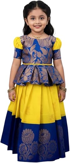 R P CREATION Girls Silk Lehenga Choli Pattu Pavadai Dress for Kids Traditional South Indian Ethnic Wear Baby Girl Festival...