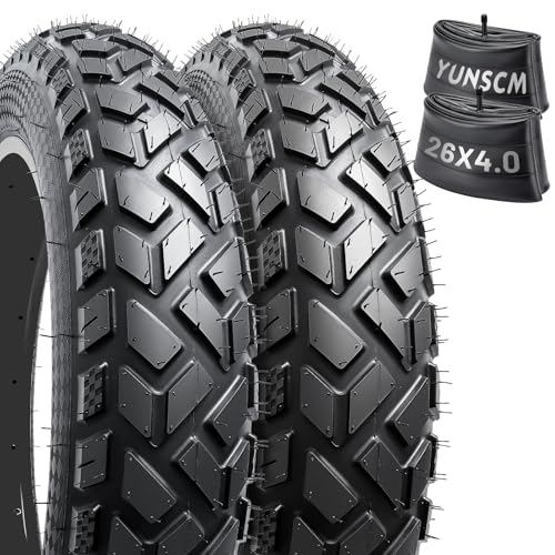 YunSCM 2 PCS,26x4.0 Bike Tires,26x4.0 102-559 Fat Bike Tyre + 26x4.0/4.5 Heavy Duty Bike Inner Tube Schrader Valve 32mm,Mountain Bike Tire 26 4.0,E-Bike Tyres 26 inch 4.0,26 4.0 Fat Tire,Y-253