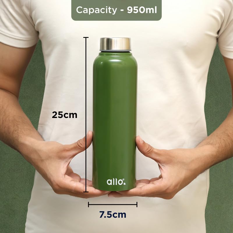 Image of Allo Stainless Steel Water Bottle For Adults, Kids 950ml Water Bottles For School, Office, Sports, Gym 950ml Water Bottle For Men And Women, Pack Of 2| Leak Proof, Bpa Free, Olive Green, Lavender