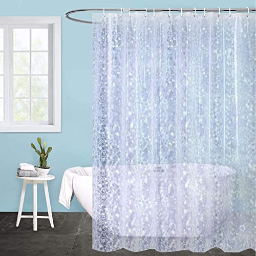 Kaket Shower Curtain 180cm x 180cm Waterproof Bathroom Curtain Liner 3D Effect Clear Pebble Shower Curtain with Magnets, Washable Bath Curtains With 12 Curtain Hook (Transparent)