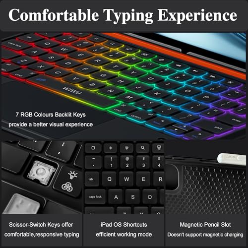 Image of WIWU for iPad Keyboard Case Air 11 Inch M4 /M3 /M2 11th /10th Gen 3 in 1 Magnetic Detachable Case Keyboard Adjustable Stand Backlit Keys Touchpad (Black, For iPad 11 /10 /Air 5 /4 /11 inch(M2 /M3) Pro 11 inch4 /3 /2 /1)