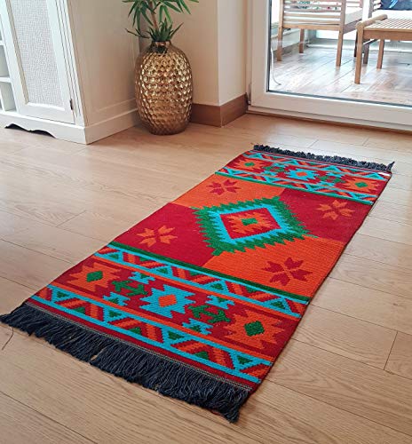 Secret Sea Collection, tapete mexicano e corredor, Red-orange-turquoise, 2' x 4'