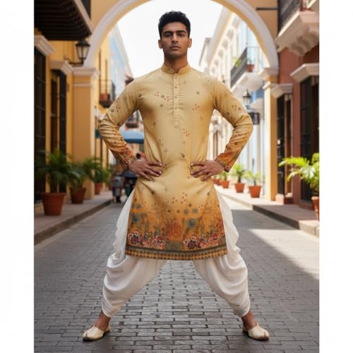 Image of Trustous Men's Printed Kurta Dhoti Set Traditional Ethnic Wear for Festivals & Weddings | Men's Stylish Printed Kurta with Dhoti Set | Traditional Indian Ethnic Wear for Men