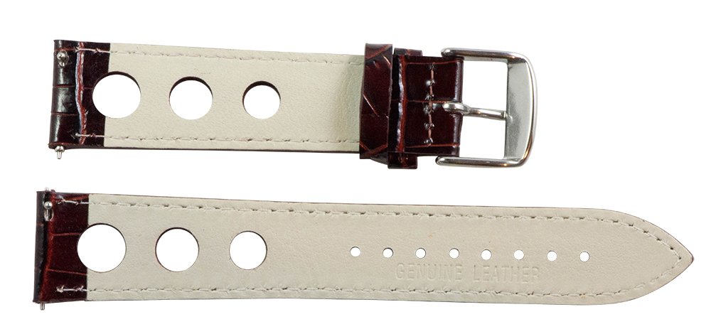 Clockwork Synergy, LLC 20mm Rally 3-hole Croco Brown Leather Interchangeable Replacement Watch Band Strap