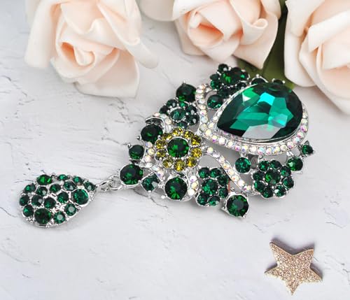 Image of Gyn&Joy Women's Austrian Crystal Bouquet Flower Teardrop Large Gorgeous Brooch Pin