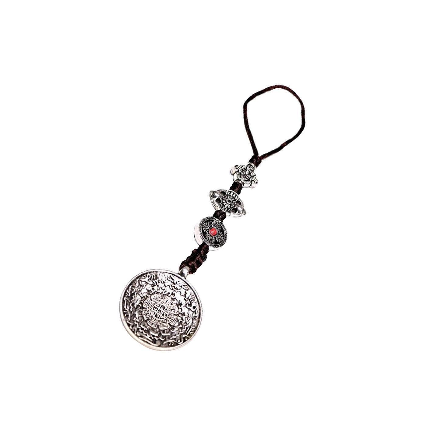 Zanthicia Bronze Tibetan Buddhism Eight-Trigrams Amulet Necklace Double Sided Mirror Car Hanging With Good Fortune Mirror Amulet Pendant Necklace Tibetan Shamans