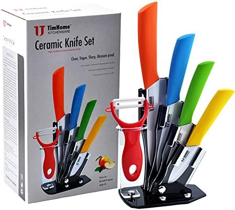 Ceramic Knife Set,TimHome 6-Piece Ceramic Knife Set with Fruit Peeler and Block, Kichen Cutlery Tool,Mix Color