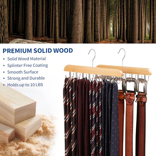 ELONG HOME Belt Hanger for Closet, 2 Pack Closet Organizers and Storage Belt Rack Max 48 Belts, Multifunction Wooden Hanger Tie Rack