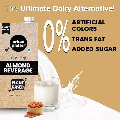 Image of Urban Platter Almond Milk, 1 Litre, Pack of 12 (Unsweetened | Lactose-Free | Plant-Based Milk Alternative | Works Beautifully in Tea and Coffee)