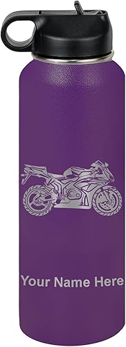 Miniatura 63 de LaserGram Botella de agua personalizada, bicicleta deportiva, acero inoxidable de doble pared aislada al vacío con popote superior, regalo grabado