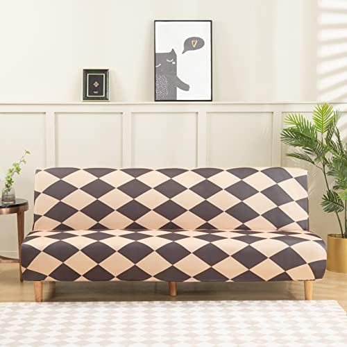 Mingfuxin Armless Sofa Bed Cover, Spandex Stretch Futon Slipcover Protector, Non-Slip Elastic Folding Couch Sofa Shield Fits for 2-3 Seater Folding Sofa Bed without Armrests (Mocha)