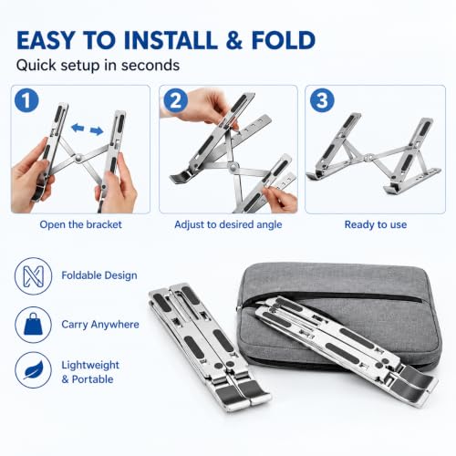ALVIONI Laptop Stand 6 Angle Adjustable Foldable Silver - Image 5