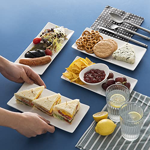 Lifver Serving Platter, White Rectangle Serving Plate, 10 Inches Christmas Sushi Plate, Ceramic Long Serving Tray For Dinner, Parties, Dessert, Appetizer, Dishwasher Microwave Safe, Set Of 4 #TOP4