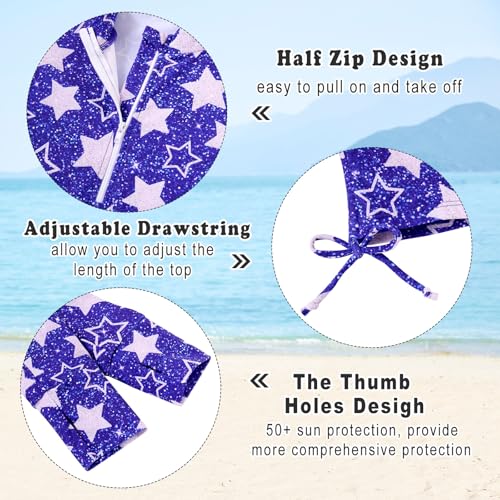 Image of Vogseek 3-12T Girls Swimsuit Long Sleeve Rashguard Bathing Suits Swim Set | Quick Dry, UPF 50+ Sun Protection, Swimming Skirt, Boyshorts, Zipper Two Piece Long Sleeve Swimsuits, Adjustable Drawstring
