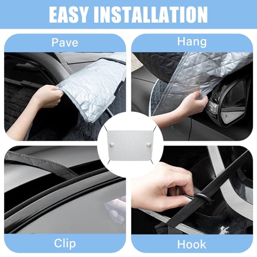 Image of Yourkar Car Windshield Cover for Snow and Ice, Magnetic Windscreen Snow Covers with Side Mirror Cover, Universal Windproof Cover for Automotive Windshield, Car Accessories (Silver)
