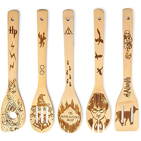 Magic Harry Wooden Spoons Gifts for Cooking - Cool Engraved Kitchen Utensils Accessories Set, Bamboo Cooking Stuff for Kitchen Decor - Perfect Kitchen Gifts for Mother's Day Wedding Baking… Cover