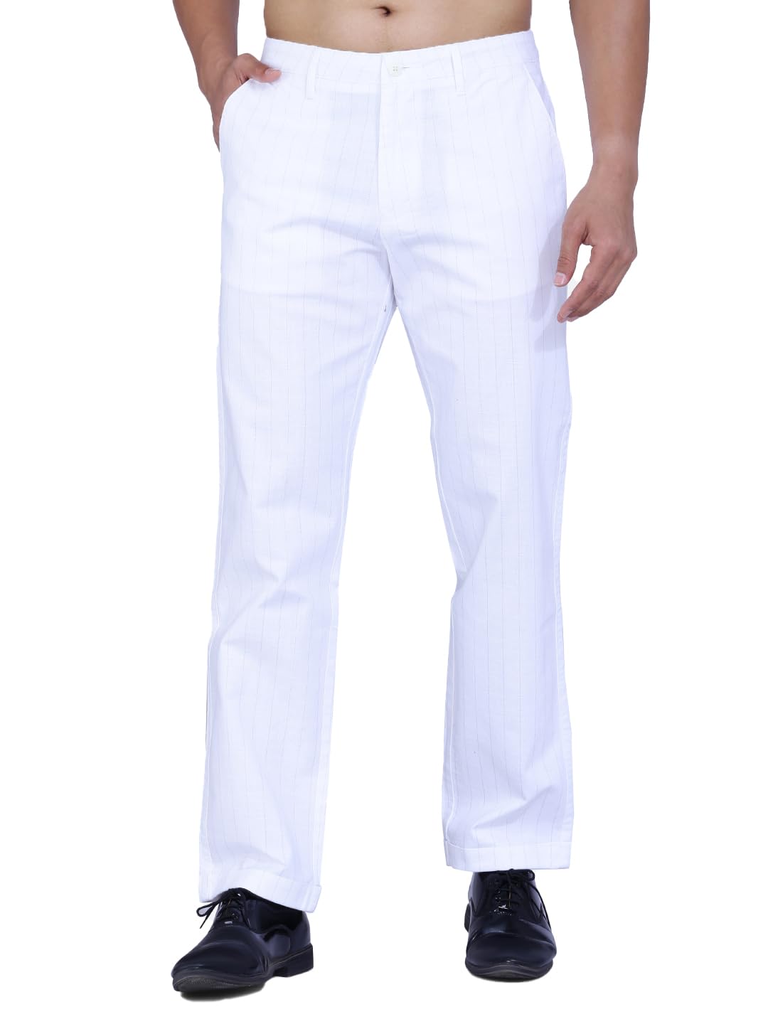 Comfort Fit Stripes Design Pure Linen Formal and Casual Pant for Men-picture-55