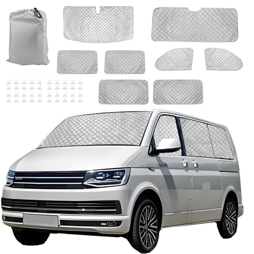 Thermomatte Fahrerhaus Ersatz für VW T5/T6, Cover Sonnenblenden für Frontscheibe mit Aufbewahrungstasche, Sonnenschutz Windschutzscheiben Schutz Set, wohnmobil Transporter thermomatten, 8 PCS Thermomatte Fahrerhaus Ersatz für VW T5/T6, Cover Sonnenblenden für Frontscheibe mit Aufbewahrungstasche, Sonnenschutz Windschutzscheiben Schutz Set, wohnmobil Transporter thermomatten, 8 PCS