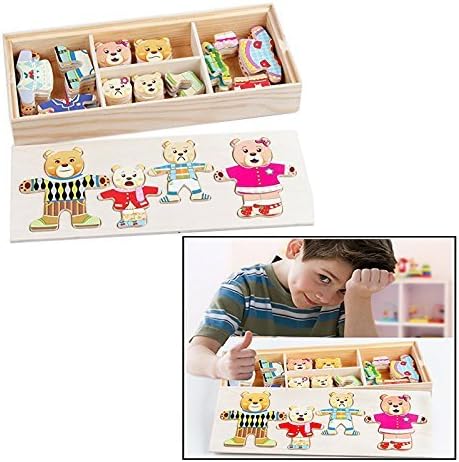 Itian 72 Pieces Wooden Wooden Bear Family Dress-Up Puzzle Games with Storage Case Educational Toy for Children 2 51SLYJyuP4L. AC