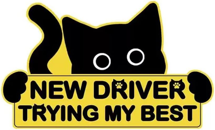 3Pcs New Driver Car Magnet Sticker Set, Funny Cute Cat Design, Caution Warning Signs for Student Drivers,Safety Warning Signs for Student Driver Moderate Size & Long Service Life (Yellow and Black)