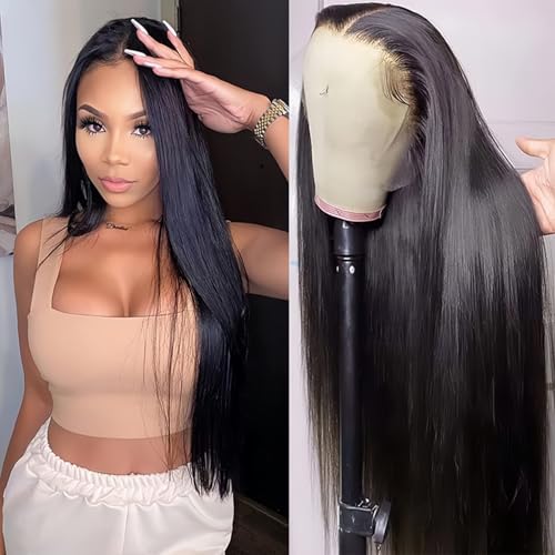 Minqisheng 32 Inch 13X6 Lace Front Wigs Human Hair 210% Density Straight HD Lace Front Wigs Human Hair Pre Plucked Glueless Wigs for Women With (32Inch)