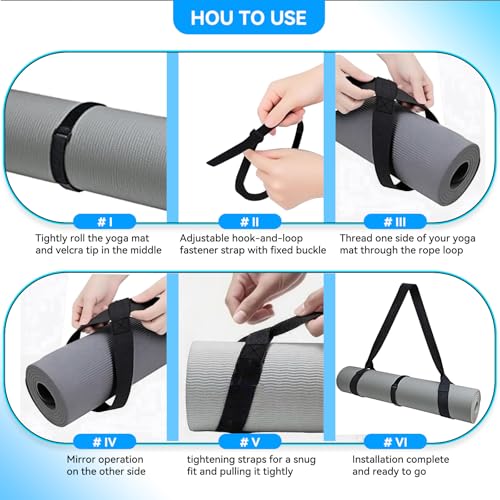 Cidkoth Adjustable Yoga Mat Strap Carrier, Thick Wide Yoga Mat Holder with Hook-and-loop fastener for yoga enthusiast, Travel Gym, Black Non-Slip Yoga Straps for Carrying Mats