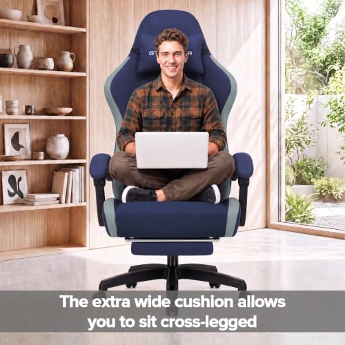 Image of GTPLAYER Gaming Chair, Computer Office Chair with Pocket Spring Cushion, Linkage Armrests and Footrest, High Back Ergonomic Computer Chair with Lumbar Support Task Chair with Footrest(Blue)