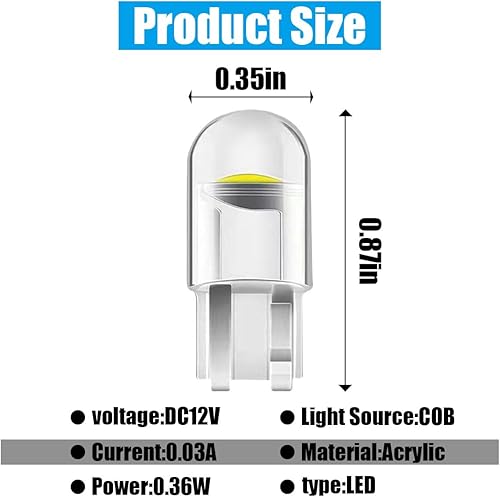 Miniatura 2 de 30 bombillas LED de 194 para automóvil, 0.36 W, 12 V, T10, 6000 K, luces interiores, 168, 175, 2825, W5W, T10, 24-SMD 3014, bombillas de repuesto,