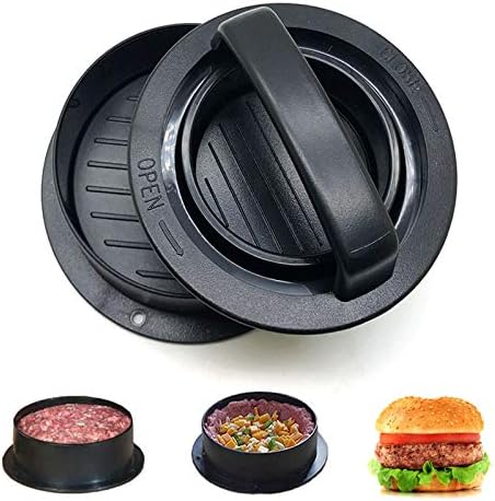 supersuper Burger Press 3-in-1 Stuffed Burger Press Patty Molds for Beef Burger Kitchen and BBQ Grill Accessories Black