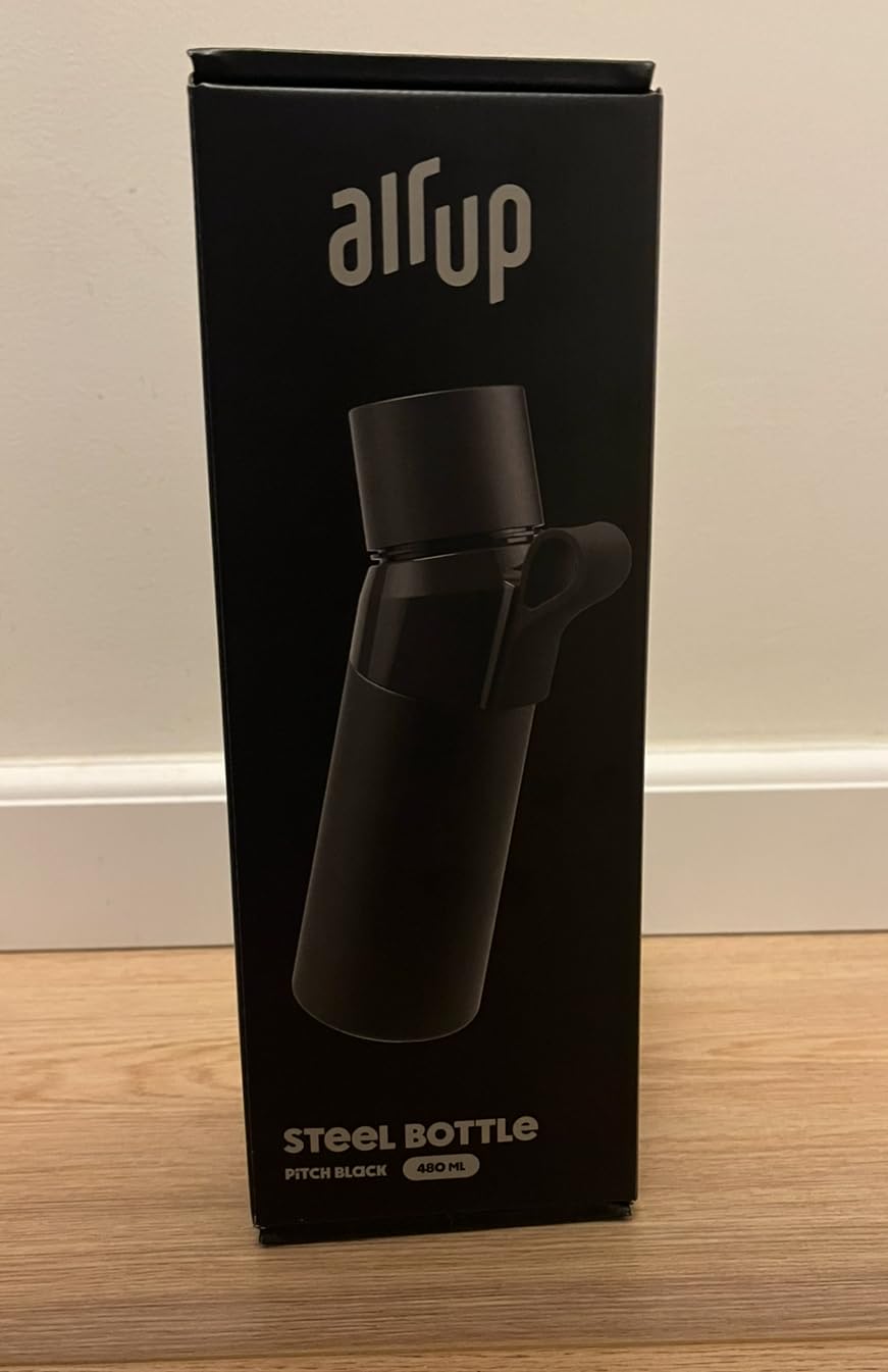 AIR UP Trinkflasche aus Edelstahl Steel Pitch schwarz (480 ml) + 3 zufällige Pods