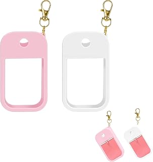 2 Pack Silicone Case Compatible with Touchland Hand Sanitizer Spray (1 FL OZ/30ml), Including Keychain (White and Pink)
