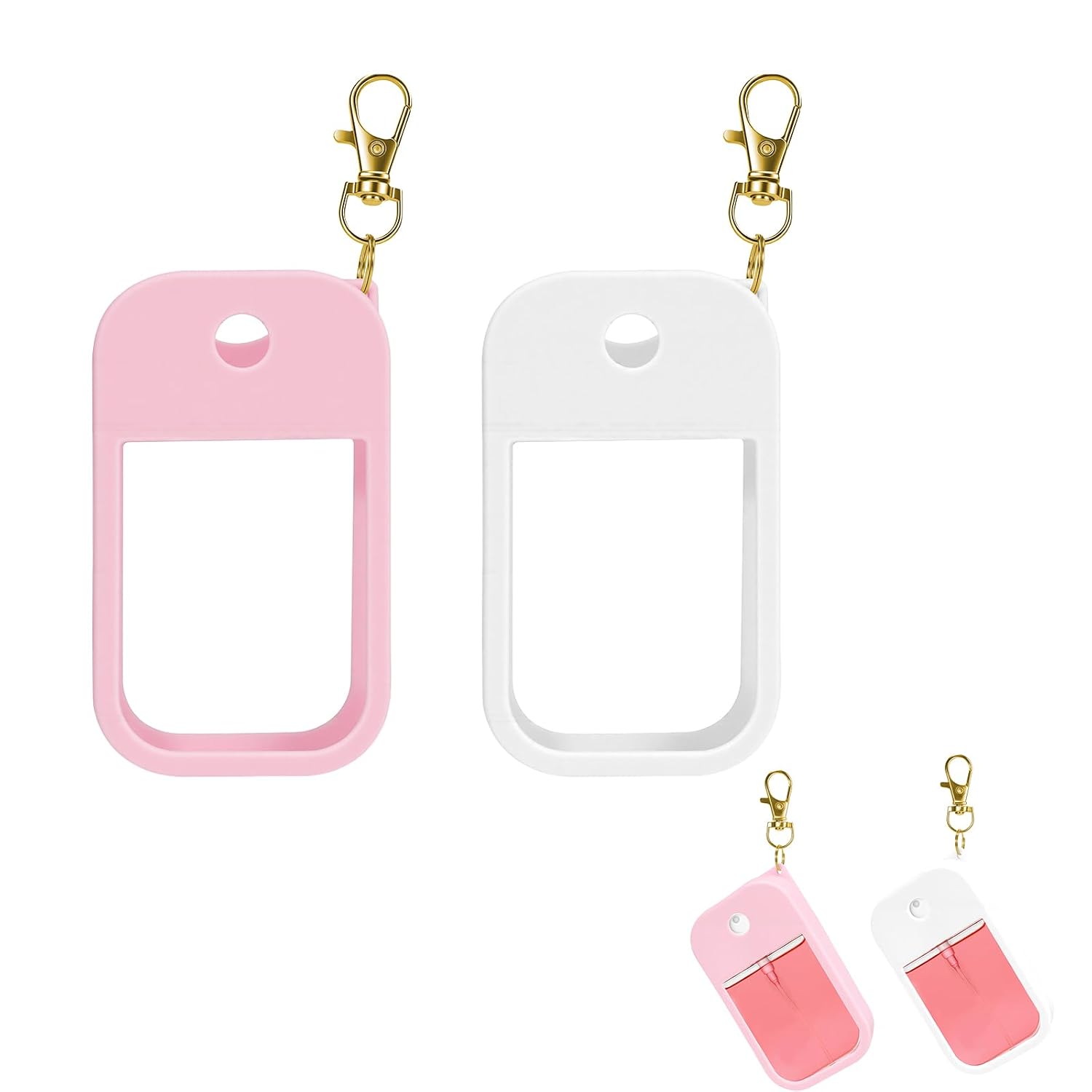 2 Pack Silicone Case Compatible with Touchland Hand Sanitizer Spray (1 FL OZ/30ml), Including Keychain (White and Pink)