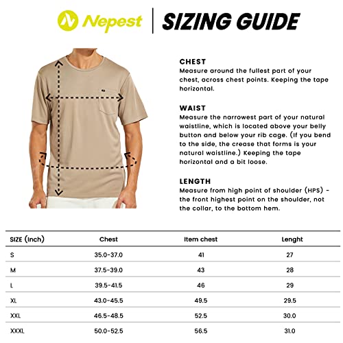 Nepest Men's Athletic Running T-Shirts Dry Fit Pocket Gym Workout Tees Outdoor Performance Crewneck Active Polyester Short-Sleeve Khaki,M #TOP6