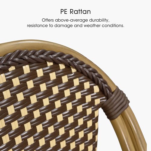Image of PURPLE LEAF French Counter Height Bar Stool Set of 2 25 inch Bamboo Print Finish Patio Bar Chairs with Back Rattan Bar Chairs French Bistro Set for Kitchen Outdoor Counter Stool Brown