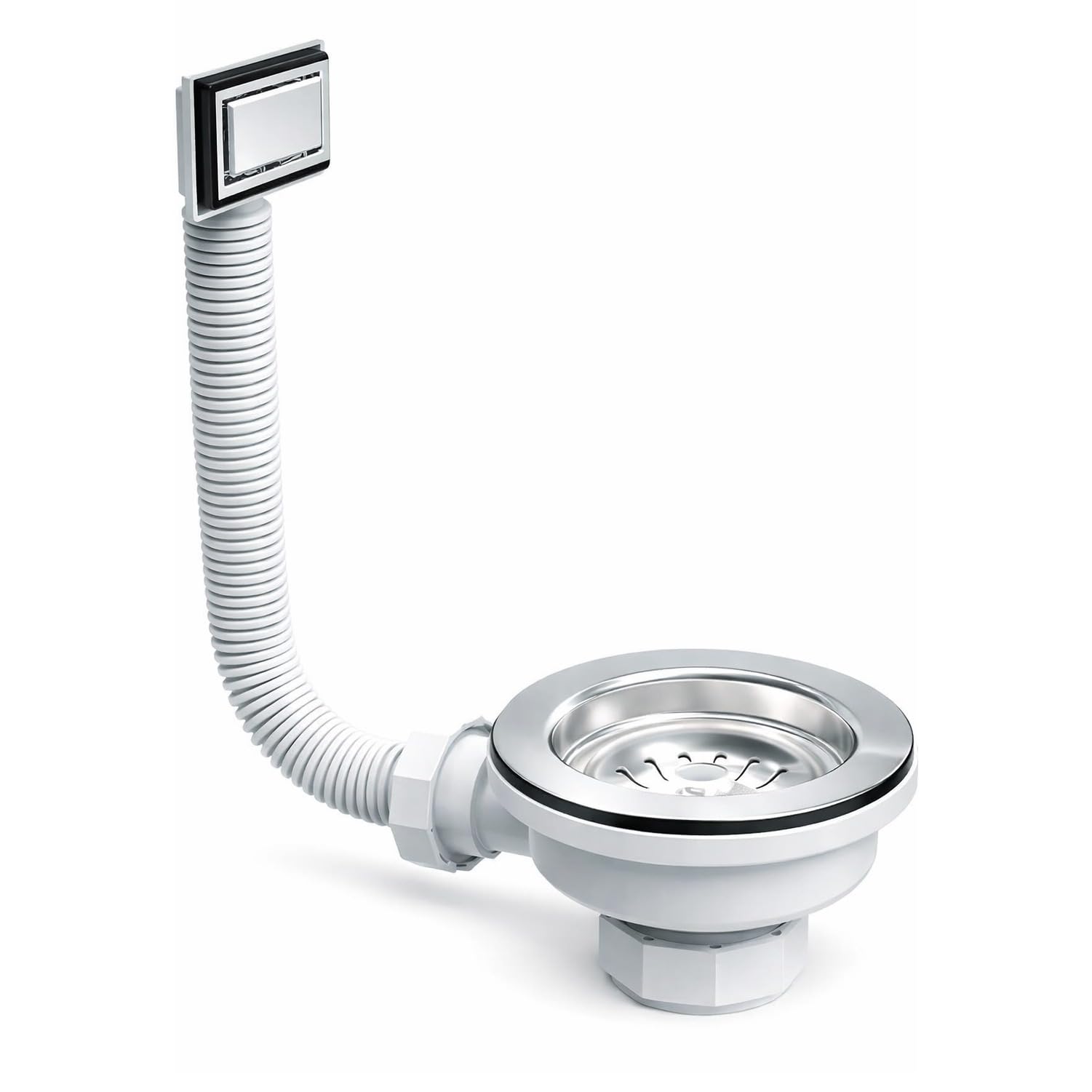 Válvula de Desagüe para Fregadero de Cocina 115 mm con Rebosadero Cuadrado o Circular – Evita Atascos y Fugas, Cesta Filtrante y Tubo Ajustable – Instalación Fácil para Reformas | FLUVIA